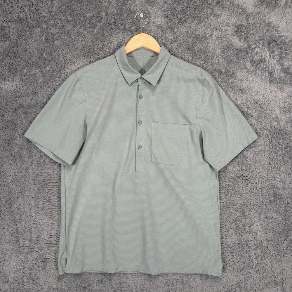 Lululemon WovenAir Popover Shirt Mens M Green-Gray Relaxed Fit Pocket Casual